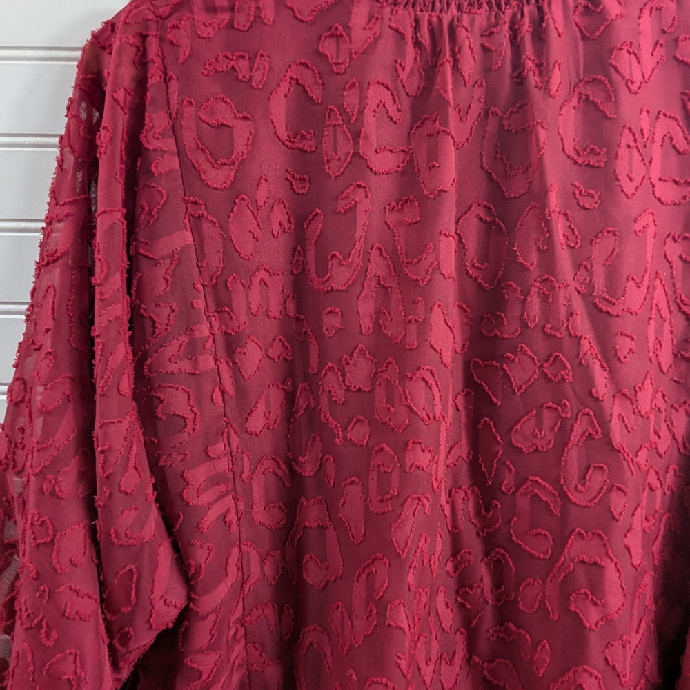 Vince Camuto NWT Deep Red Lace Burnout Smocked High neck Blouse Top Large - Picture 9 of 10